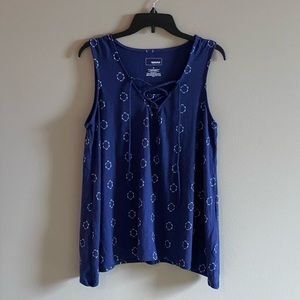 Women’s Navy Print Tank Top with Ties and Long Sides Size L